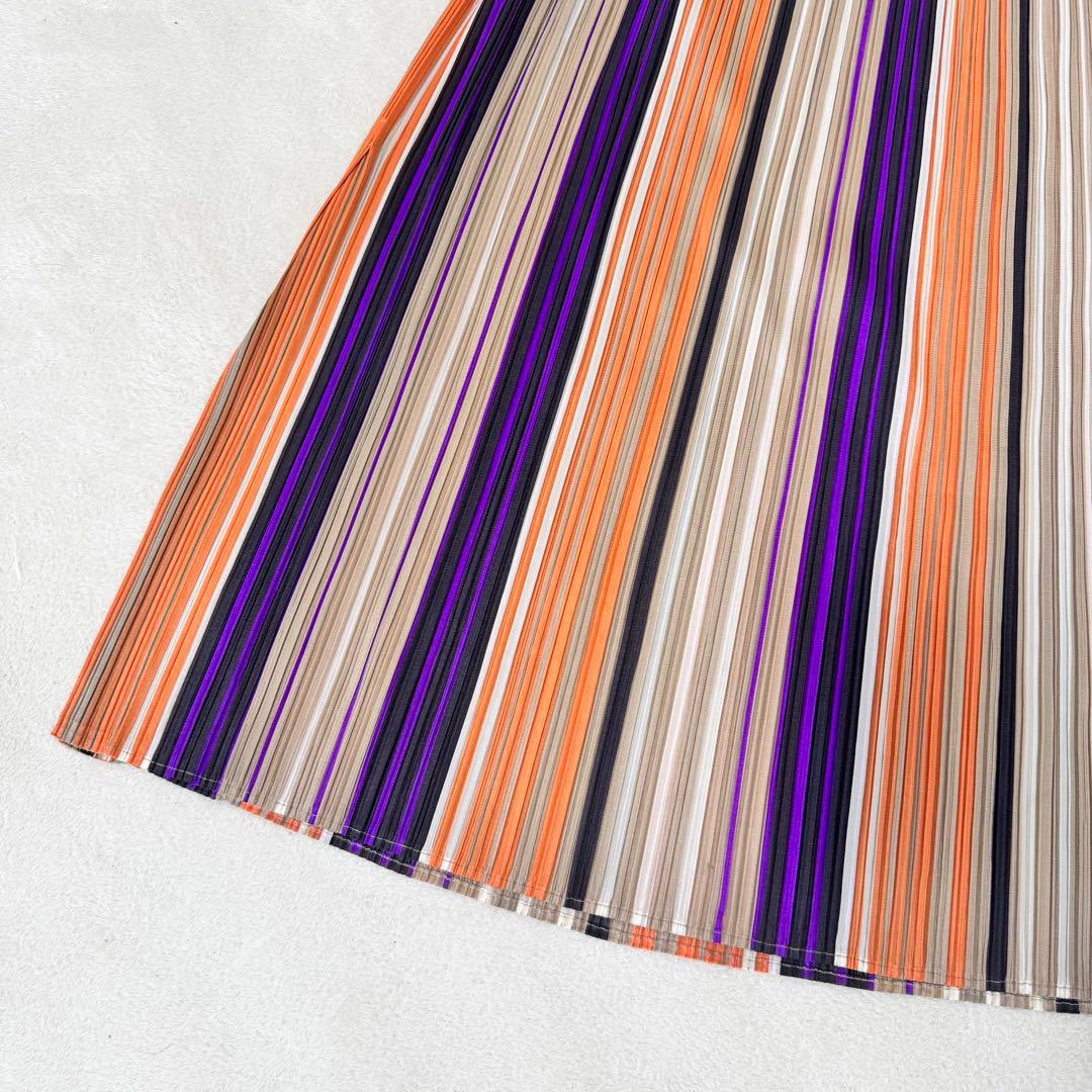 極美品✨PLEATS PLEASE スリット　ストライプ　マルチカラー　フレア