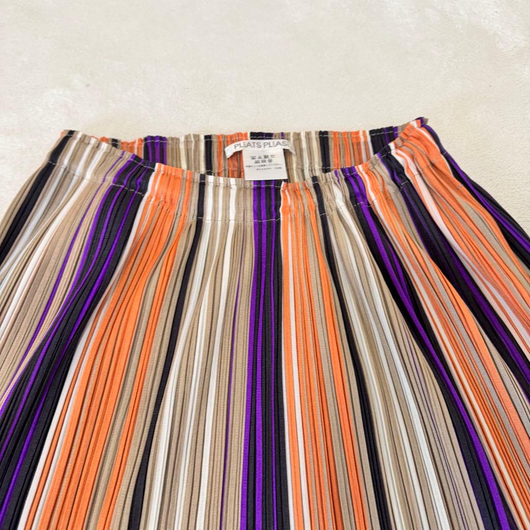 極美品✨PLEATS PLEASE スリット　ストライプ　マルチカラー　フレア