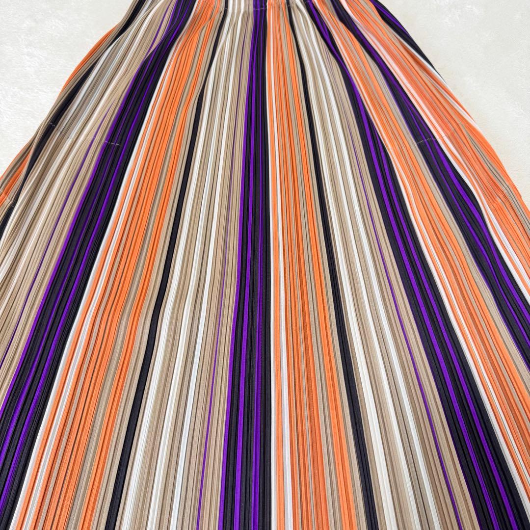 極美品✨PLEATS PLEASE スリット　ストライプ　マルチカラー　フレア