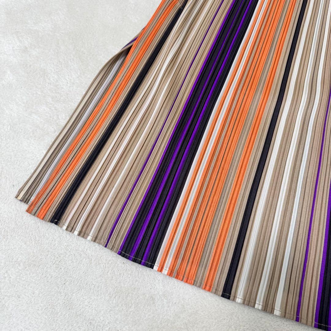 極美品✨PLEATS PLEASE スリット　ストライプ　マルチカラー　フレア