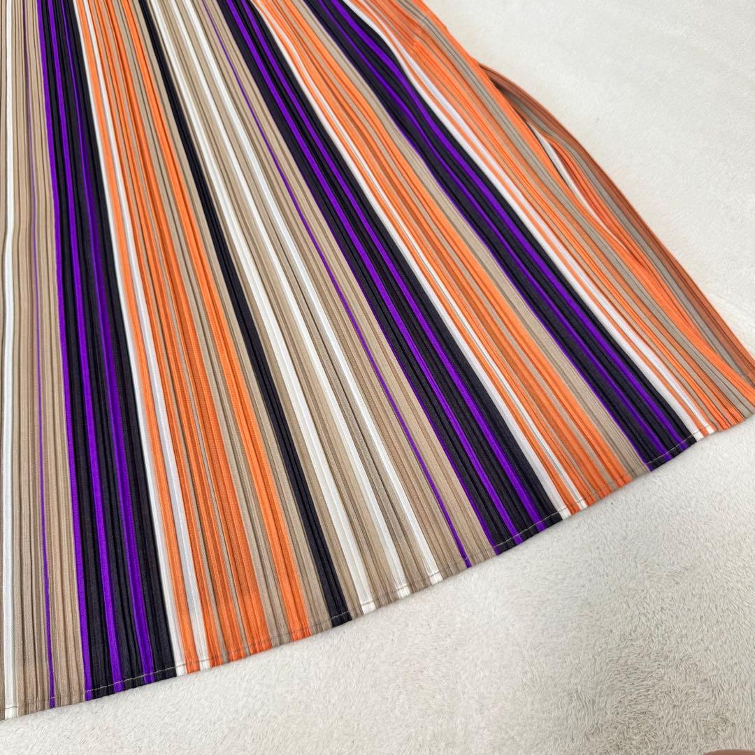 極美品✨PLEATS PLEASE スリット　ストライプ　マルチカラー　フレア