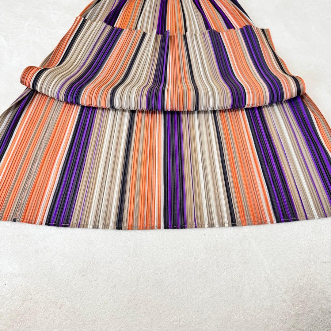 極美品✨PLEATS PLEASE スリット　ストライプ　マルチカラー　フレア