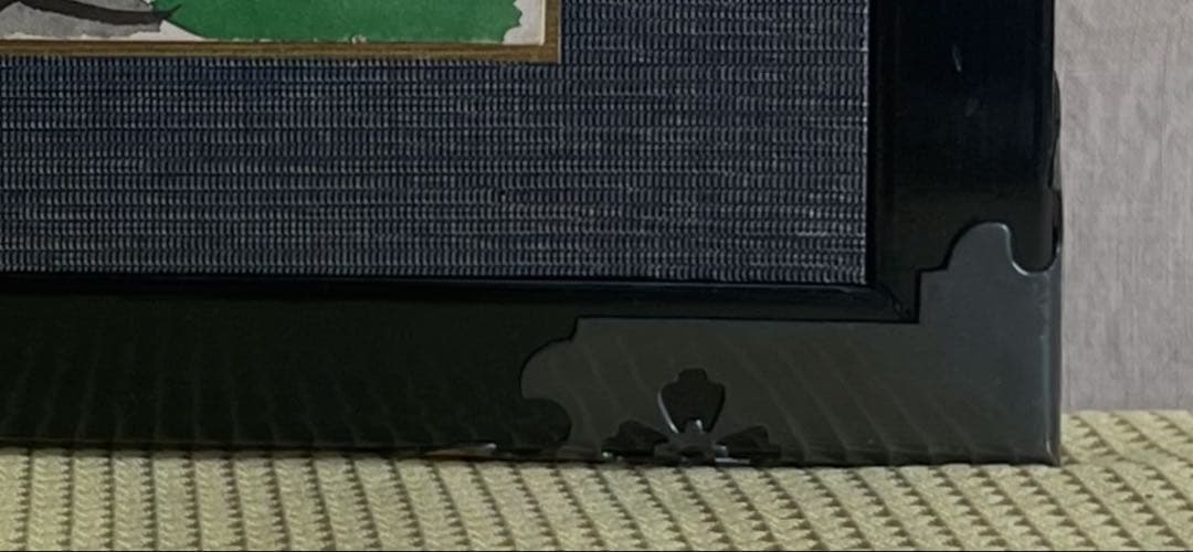 【金毘羅道中の図】直書き？かも。ガラスの無い麻生地額縁、74×59×2.1。