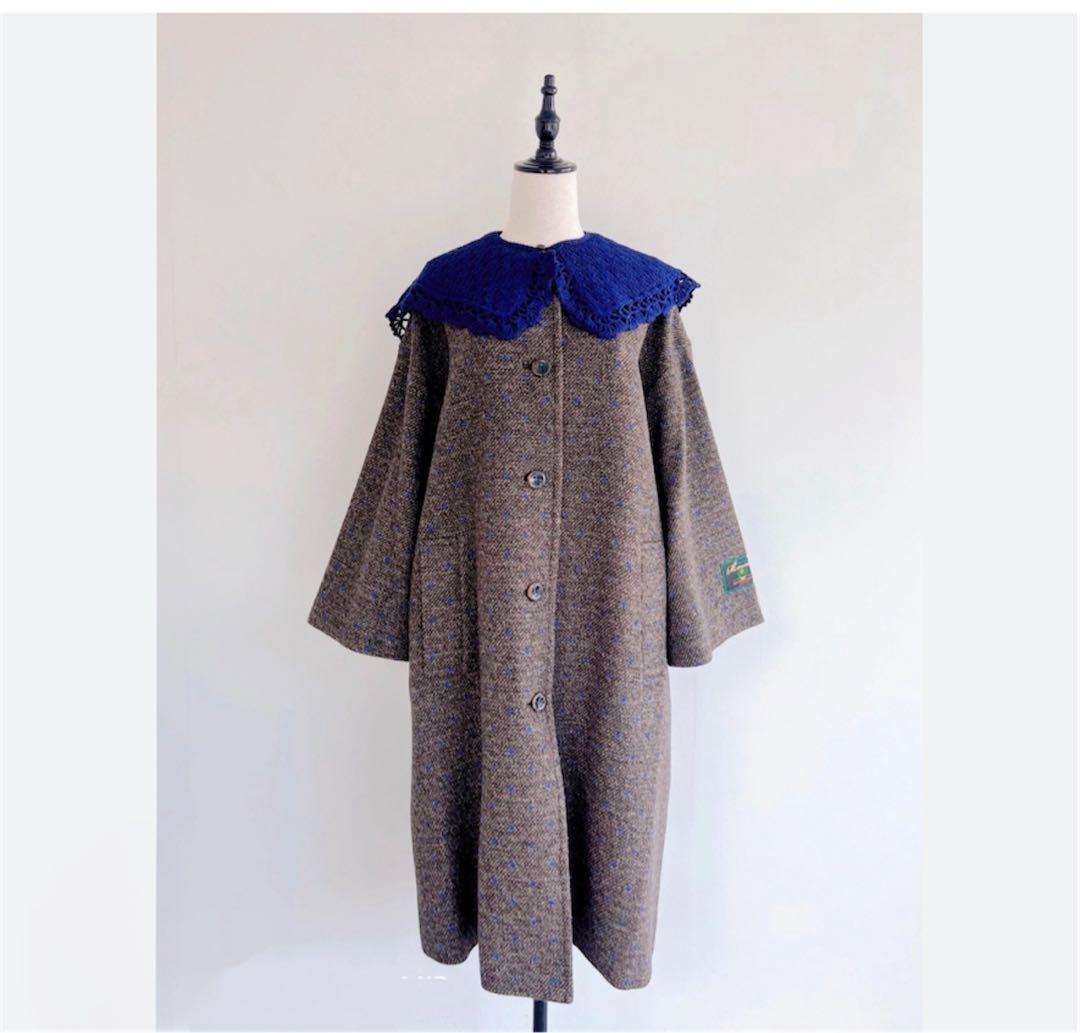美品MUVEILミュベール　ドット刺繍　ツイードコート　ロング　つけ襟　人気完売