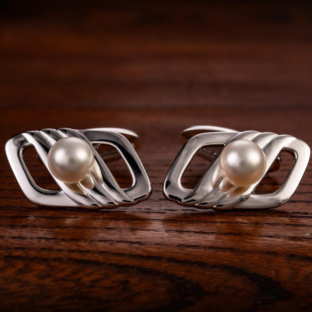 箱付き 世界最高品質ミキモト MIKIMOTO silver 真珠 カフスボタン