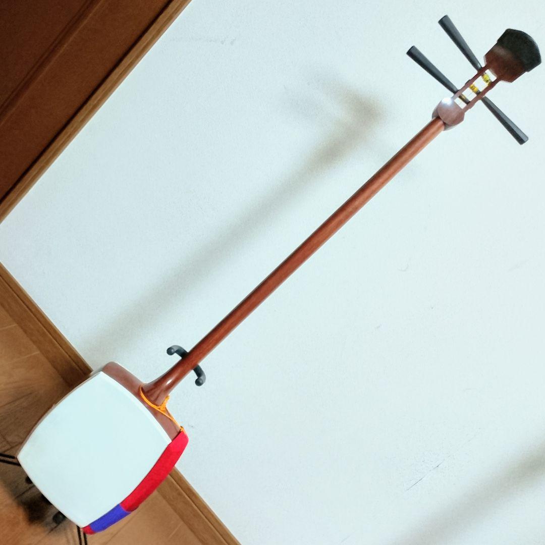 高級　花梨　細棹三本継　三味線　樹脂バチ + ソフトケース付き