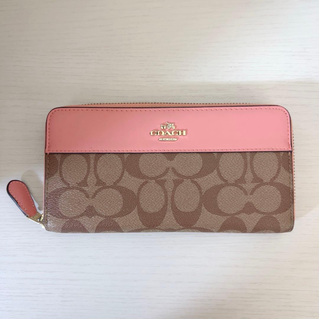 美品】COACH コーチ 長財布 シグネチャー ピンク ベージュ 正規品