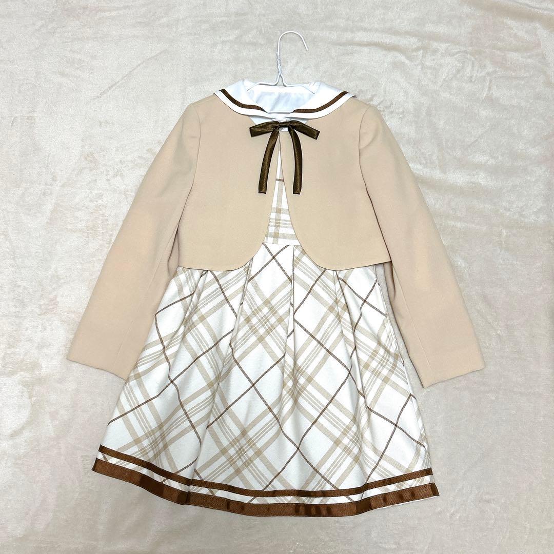 ☆ヒロミチナカノ☆フォーマル ワンピース 4点セット セーラー ベージュ 130