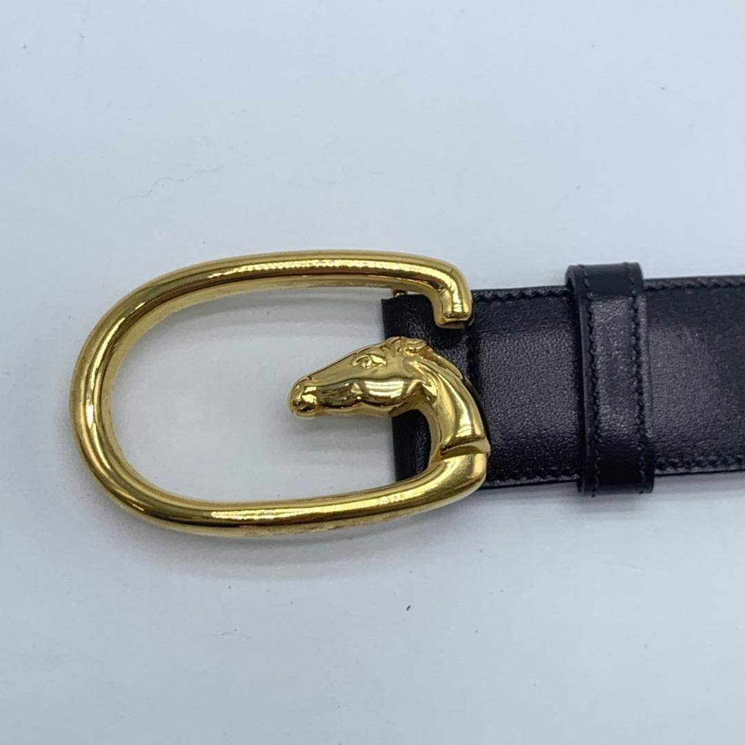 グッチ ベルト 本革 レザー バックル ホースモチーフ ブラック 65/26