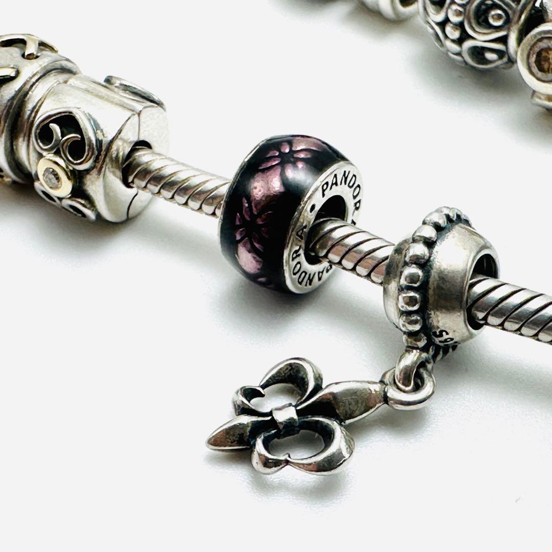 PANDORA シルバーブレスレット　チャーム16個付き　ティアラ　クロス