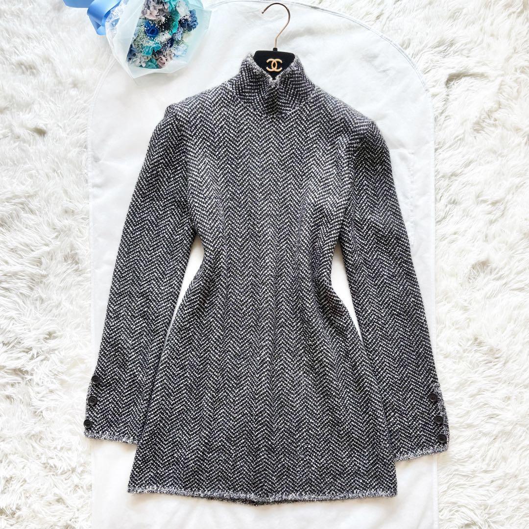 極美品*セリーヌ ニット ハイネック ミニワンピース チュニック ヘンリーボーン