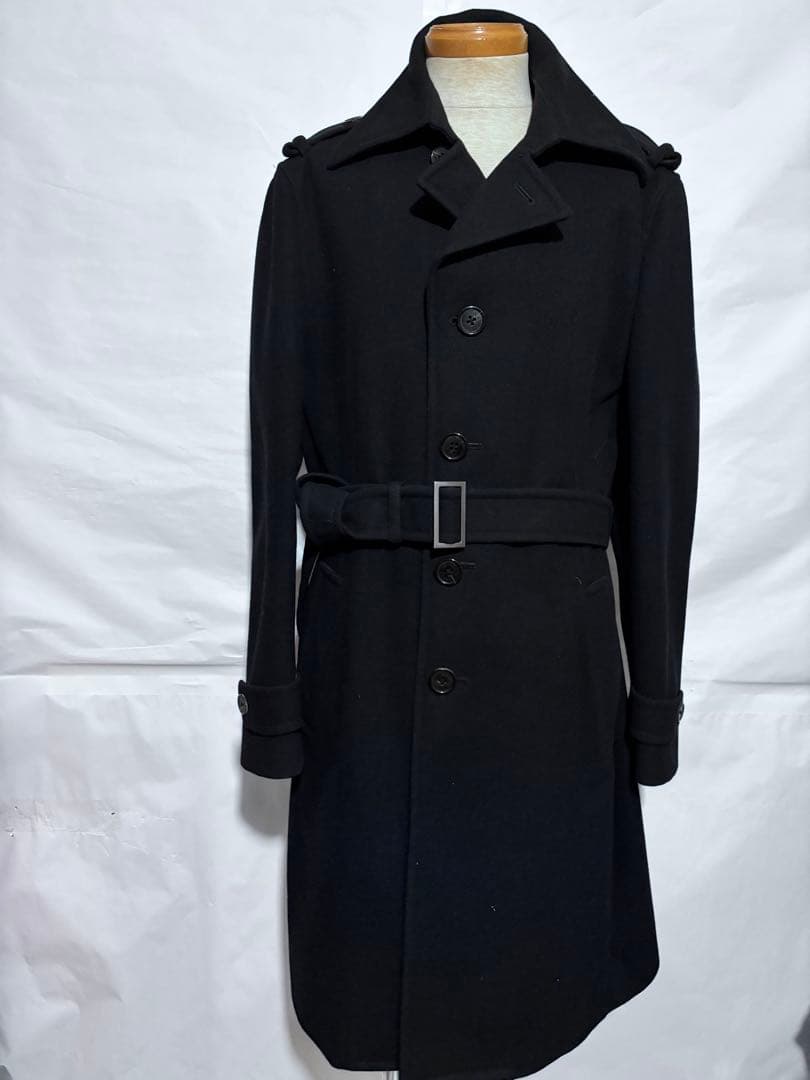 EPOCA UOMOブラック チェスター 厚手　羊毛100 コート ベルト付き