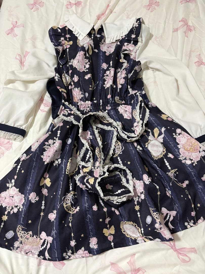 LIZLISA ジュエリー柄ワンピース ネイビー