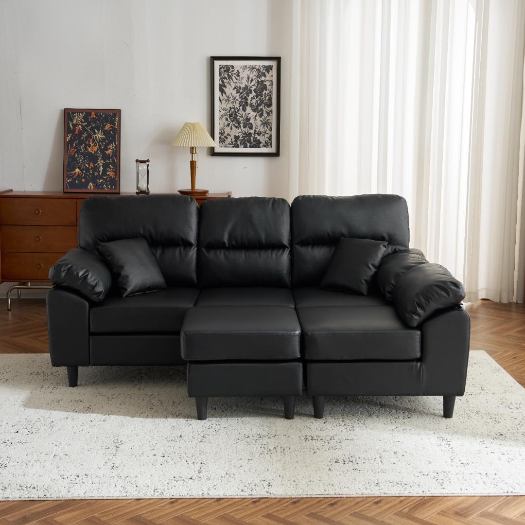 超人気！ ソファーセット 2-5人掛け クッション付き 肘付き Black