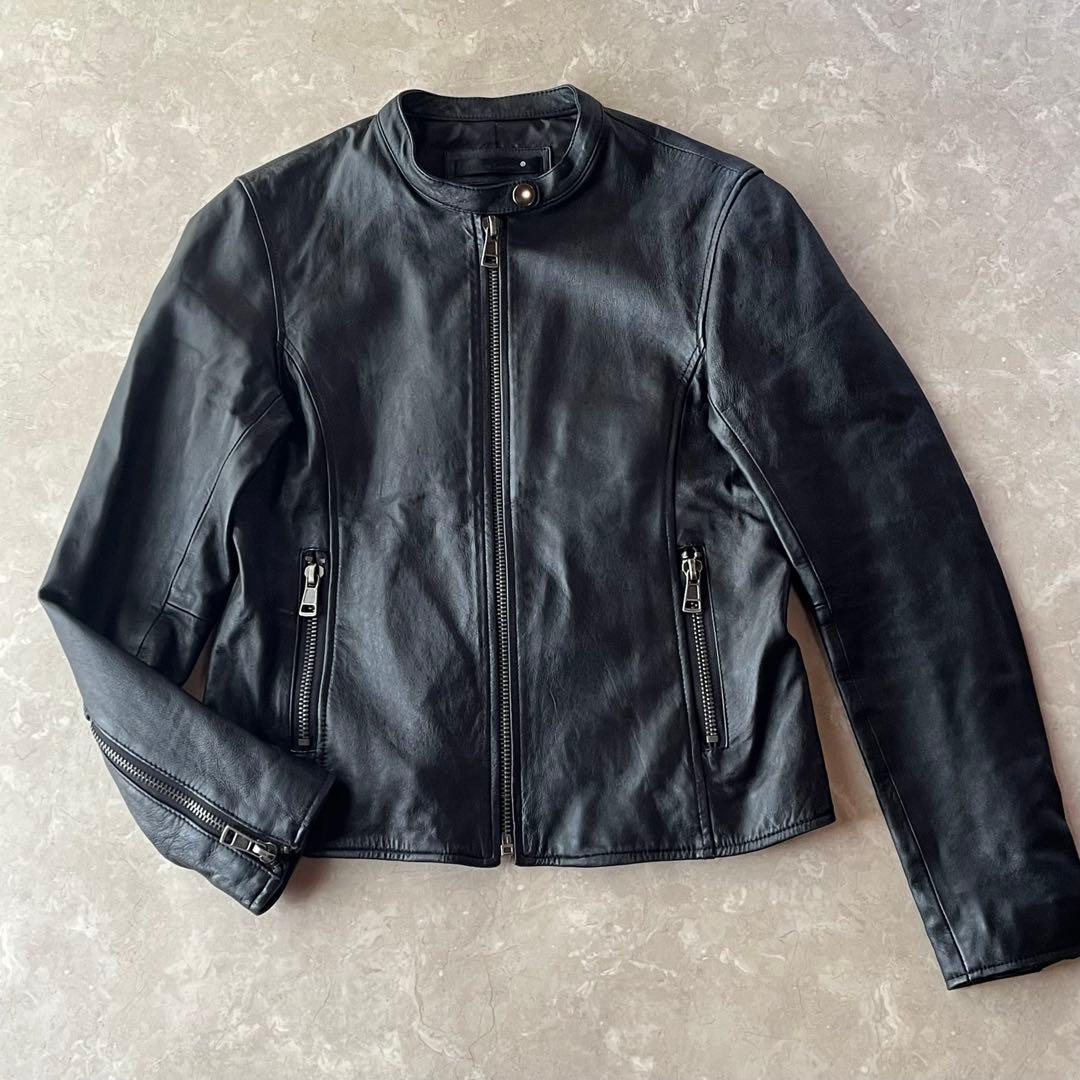 美品☆リューグーレザーズ シングルライダースジャケット 羊革 M〜L ブラック
