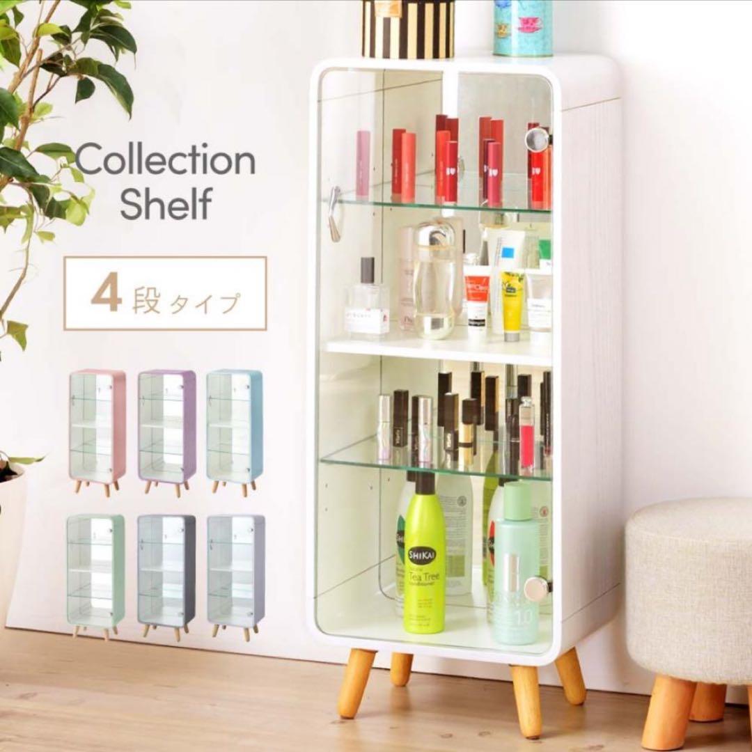 【送料込み美品】ガラスケース ディスプレイケース 推し棚　４段　取手付き　ピンク