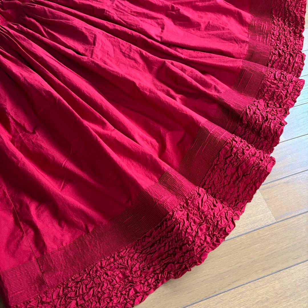 PINK HOUSE 裾フリルロングスカート ピコフリル ロングスカート レッド