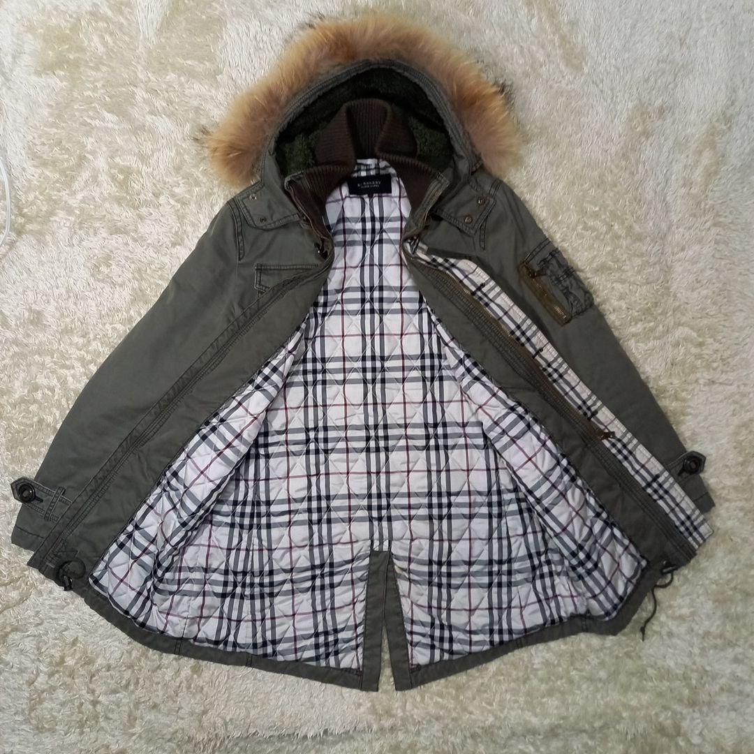 バーバリー　ブラックレーベル　リアルファー付き　モッズコート　サイズM