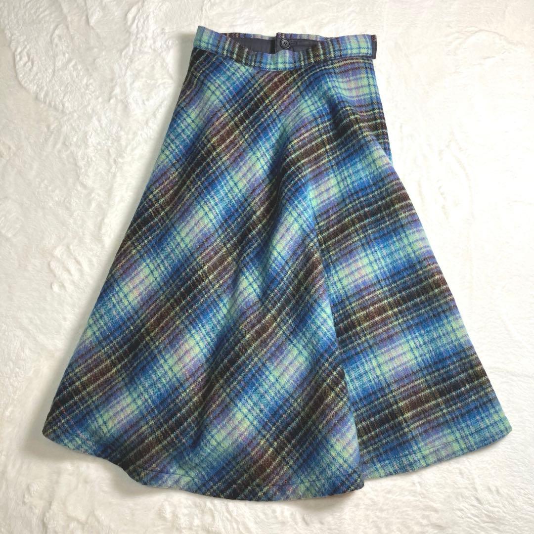 【本日21時迄価格】Y’s ヨウジヤマモト✨モヘヤ混変形デザインチェックスカート