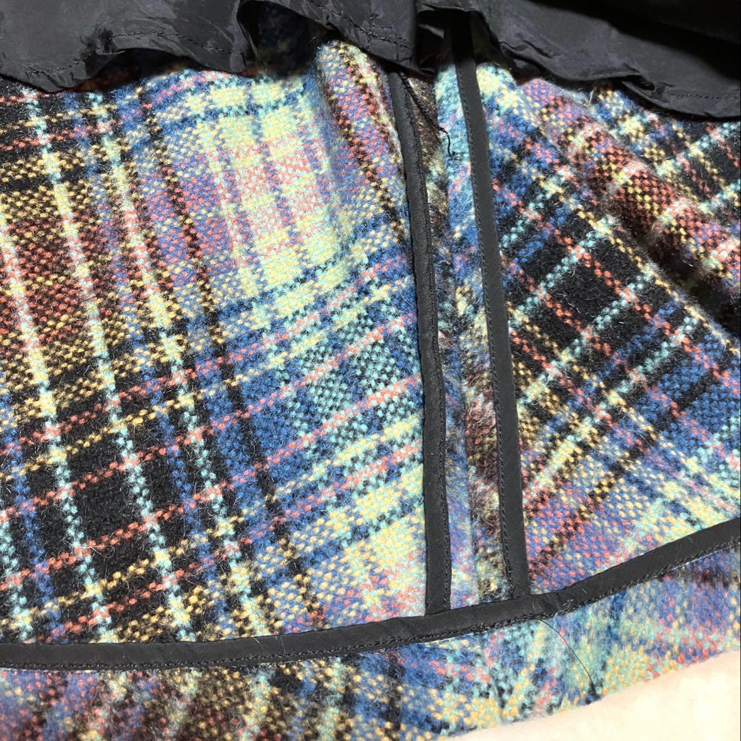 【本日21時迄価格】Y’s ヨウジヤマモト✨モヘヤ混変形デザインチェックスカート