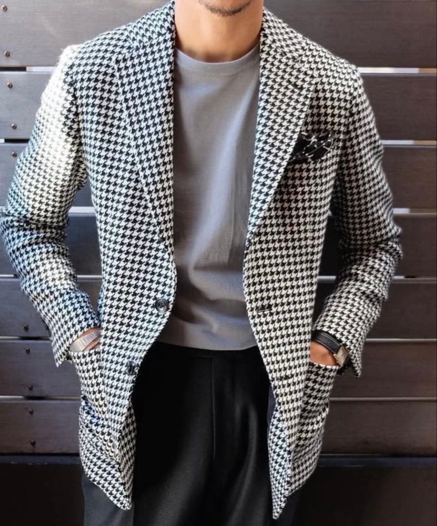 G*e様 未使用に近い ハウンドトゥース 千鳥格子 ジャケット 白黒