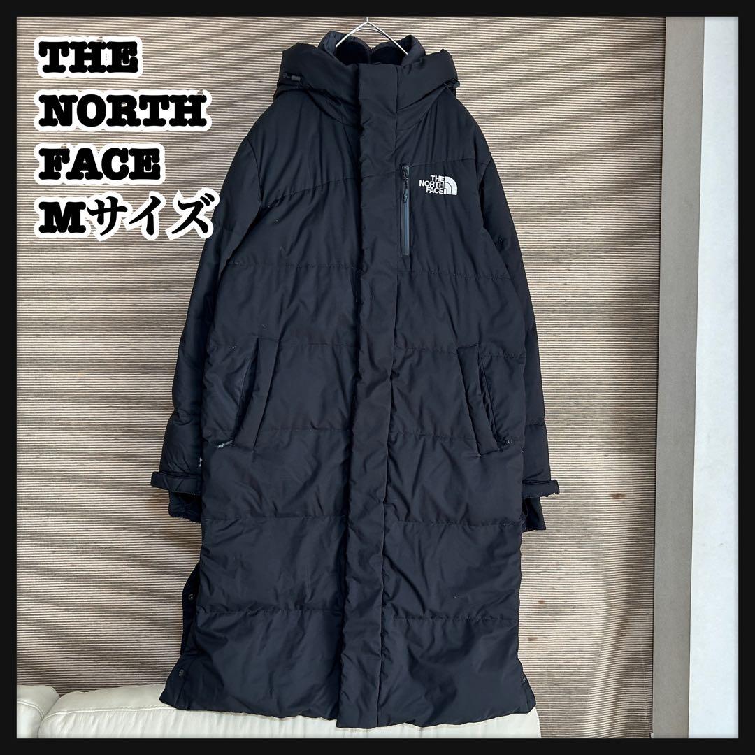 ノースフェイス】ロングダウンコート ベンチコート M 黒ブラック 刺繍