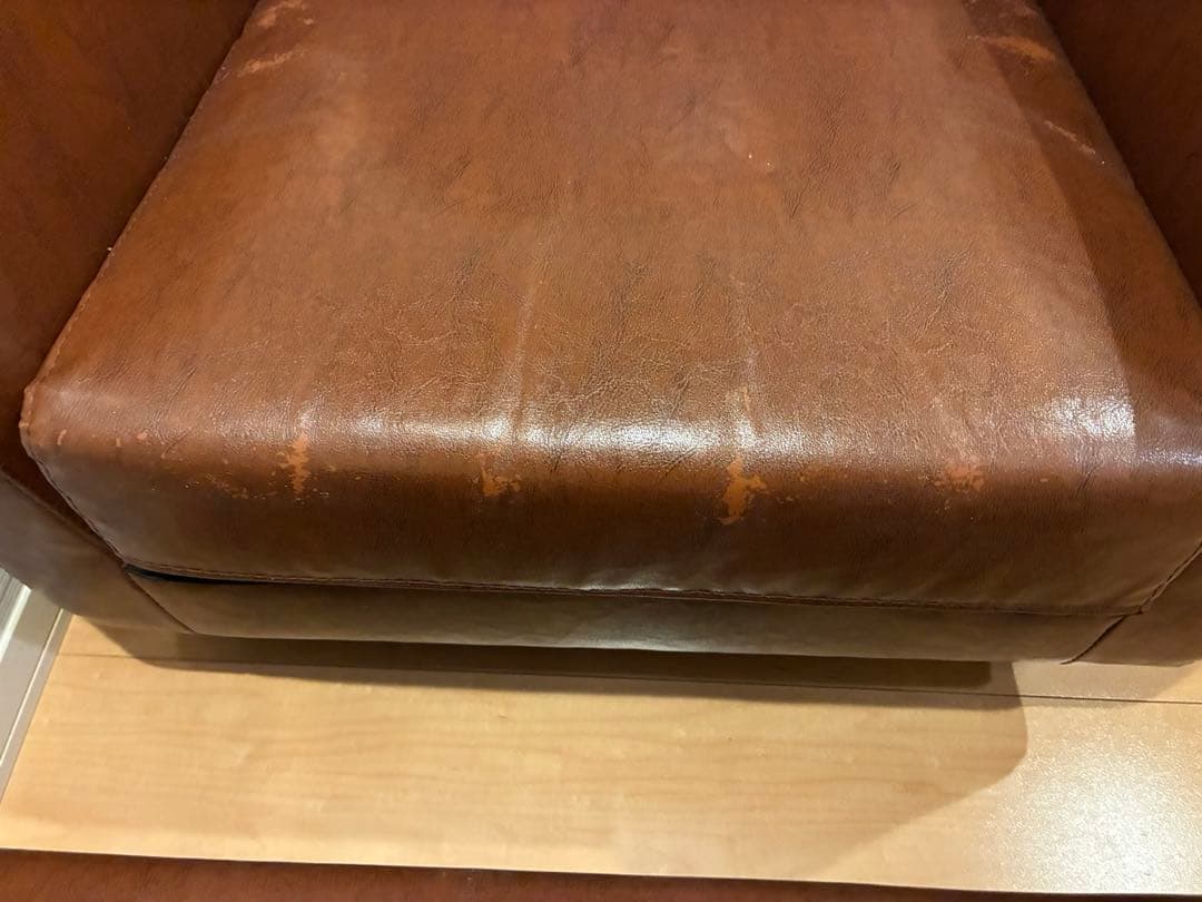 LAURU レザーソファ1人掛けオットマン　ブラウン