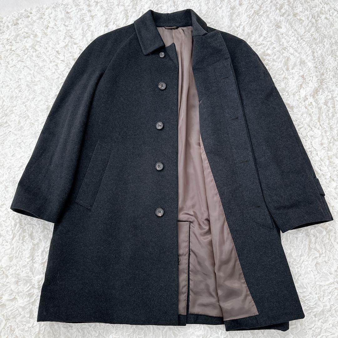 【美品】五大陸　ステンカラーコート　カシミア100％　比翼　濃灰　Lサイズ