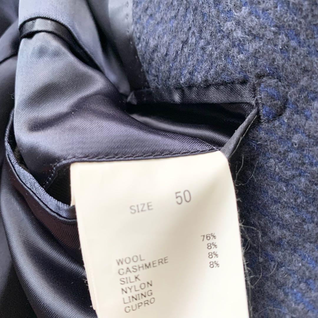 【トゥモローランド】ピルグリム チェスターコート ヘンリボーン柄 50 L 紺