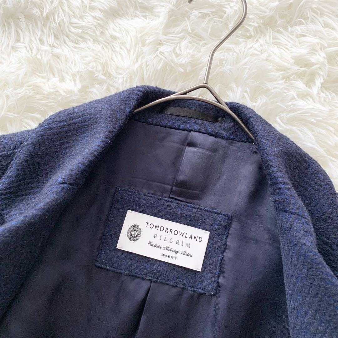 【トゥモローランド】ピルグリム チェスターコート ヘンリボーン柄 50 L 紺