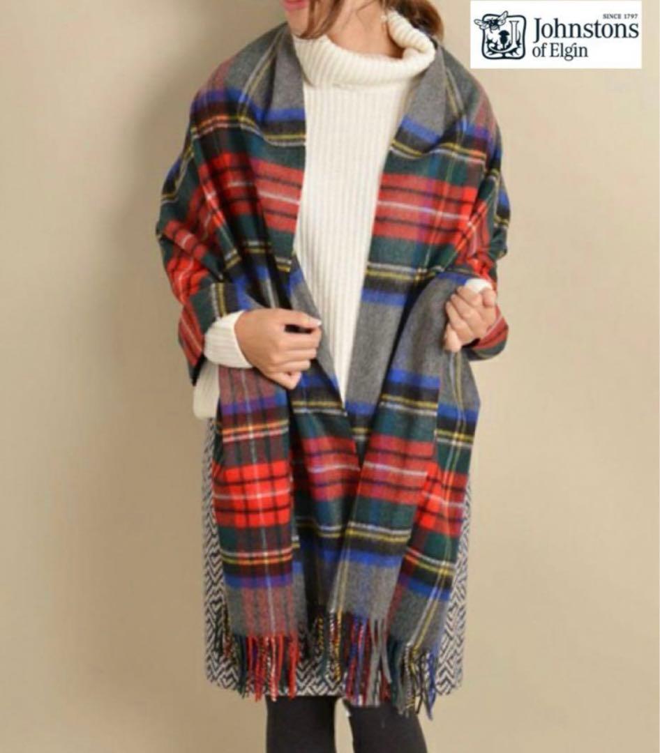 美品 日本別注カラー ジョンストンズ カシミヤストール グレー