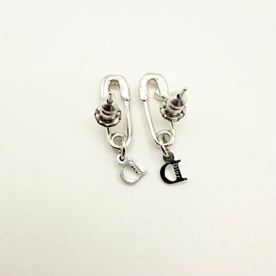 【美品】Dior ディオール　ピアス　クリップモチーフ　ライトストーン　シルバー