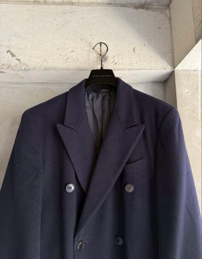 ネイビー ダブルブレスト ロングコート