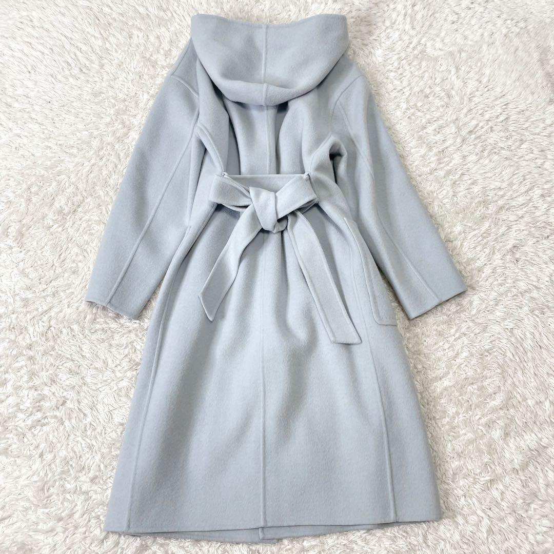 ユナイテッドアローズ ダブルフェイスフーデッドコート ロング ベルト 水色 38