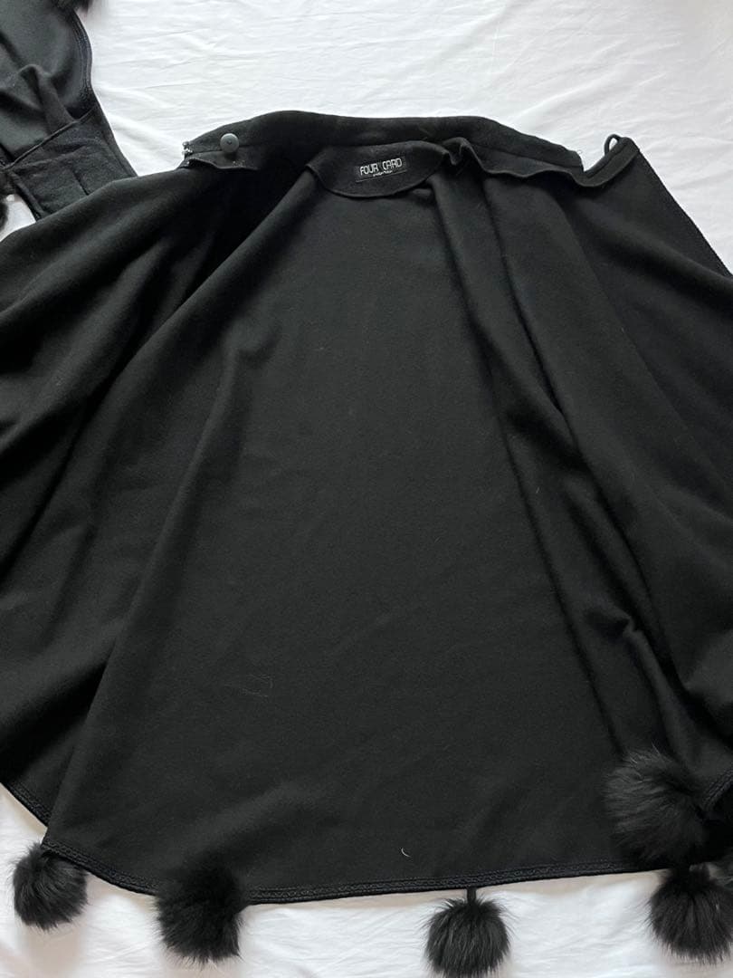 FOURCARD カシミヤ　フォックス　アシンメトリー　ポンチョコート　黒