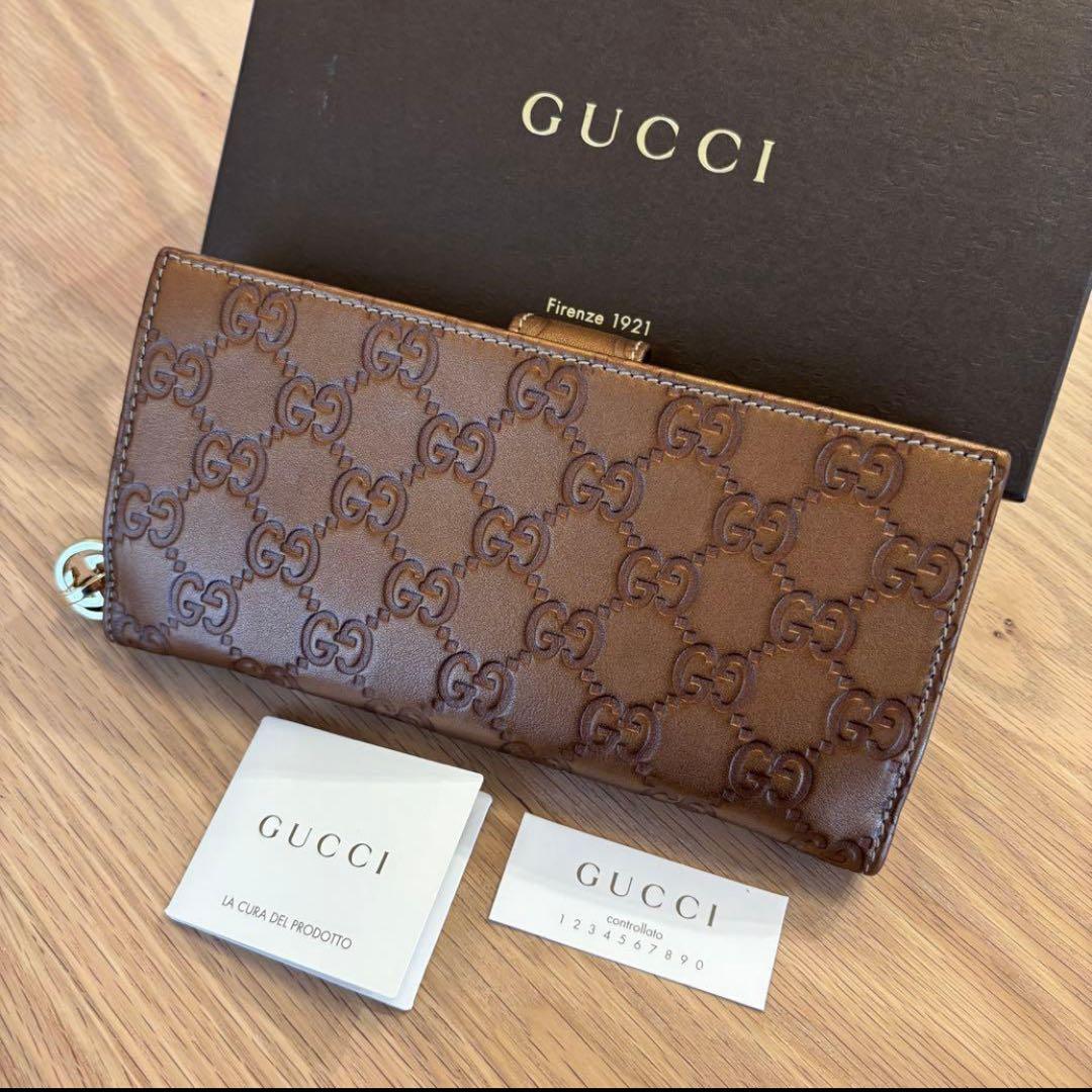 GUCCI GGパターン ブラウンレザー 財布 長財布