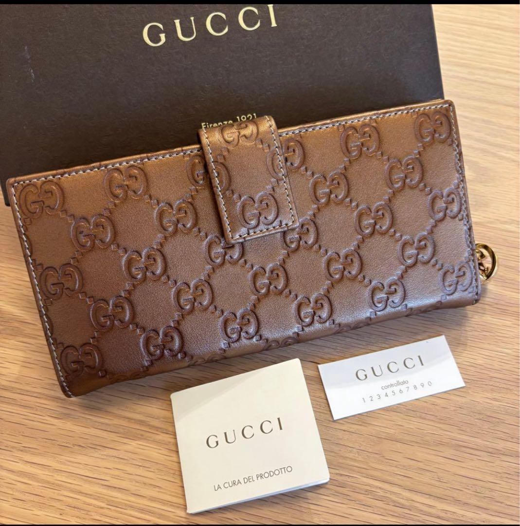 GUCCI GGパターン ブラウンレザー 財布 長財布