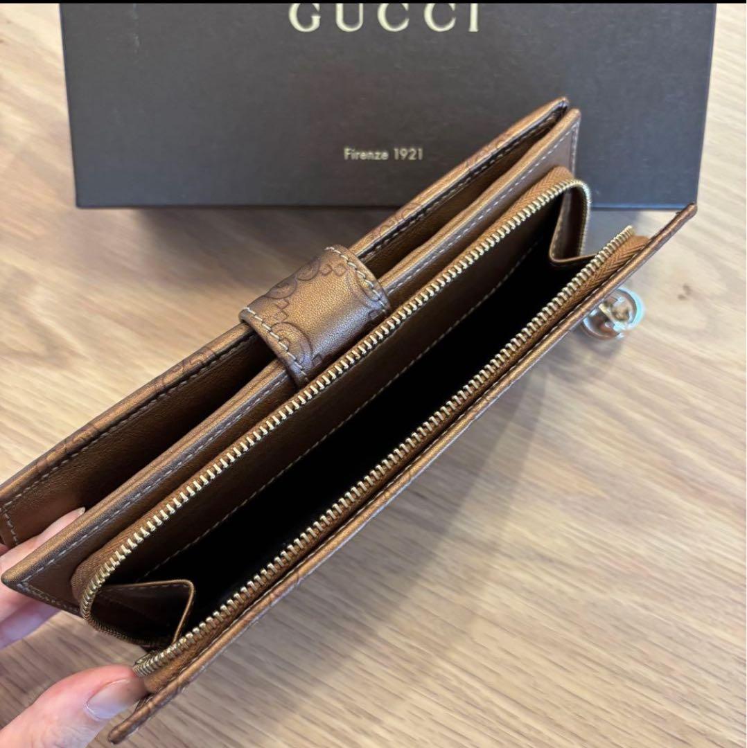 GUCCI GGパターン ブラウンレザー 財布 長財布