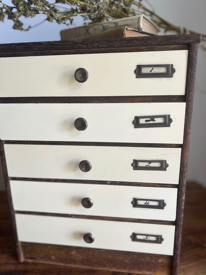 木製アンティーク 小引き出し5杯　書類棚　レターケース　古家具 古道具