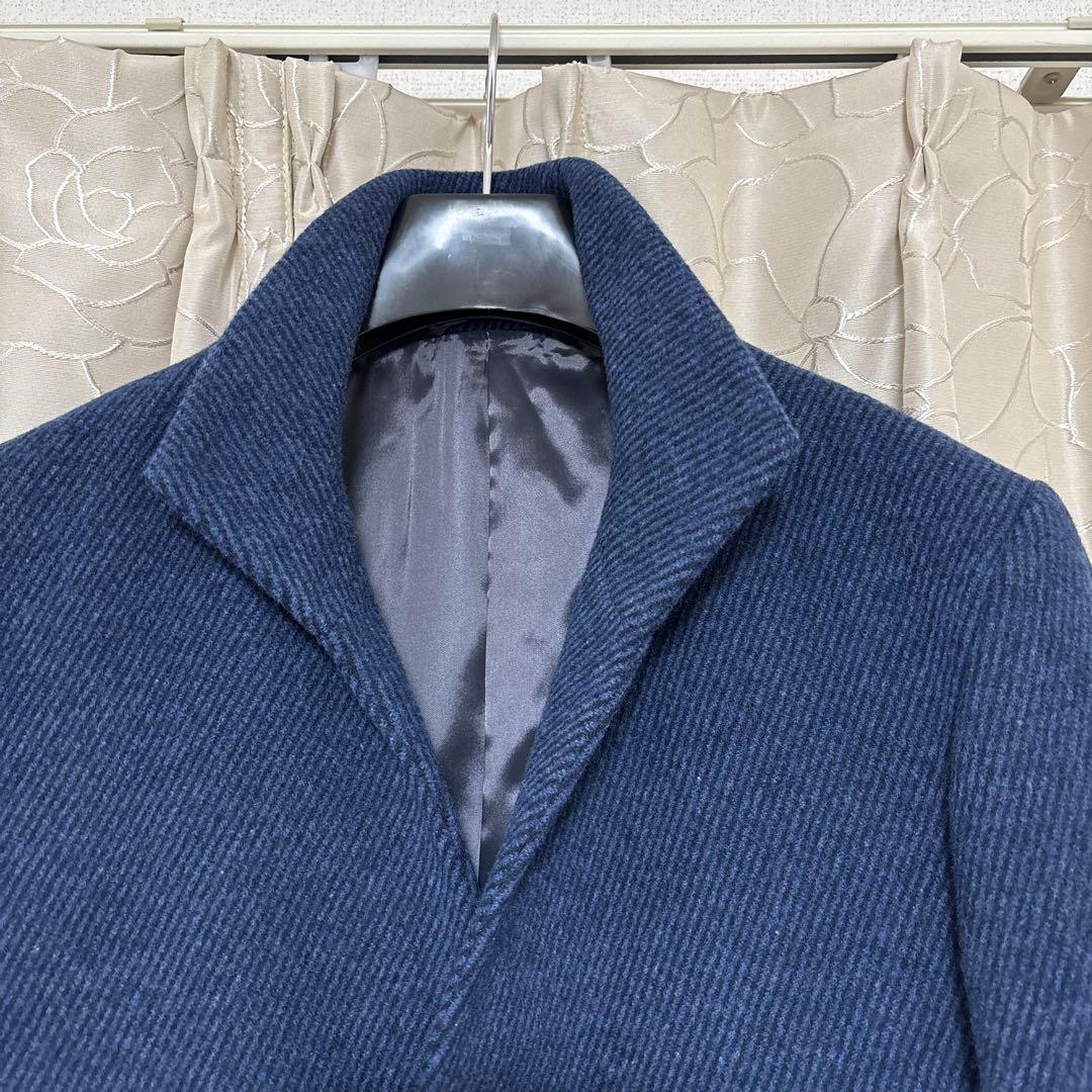【新品未使用】テットオムネイビースタンドカラーコート ウールカシミヤ混