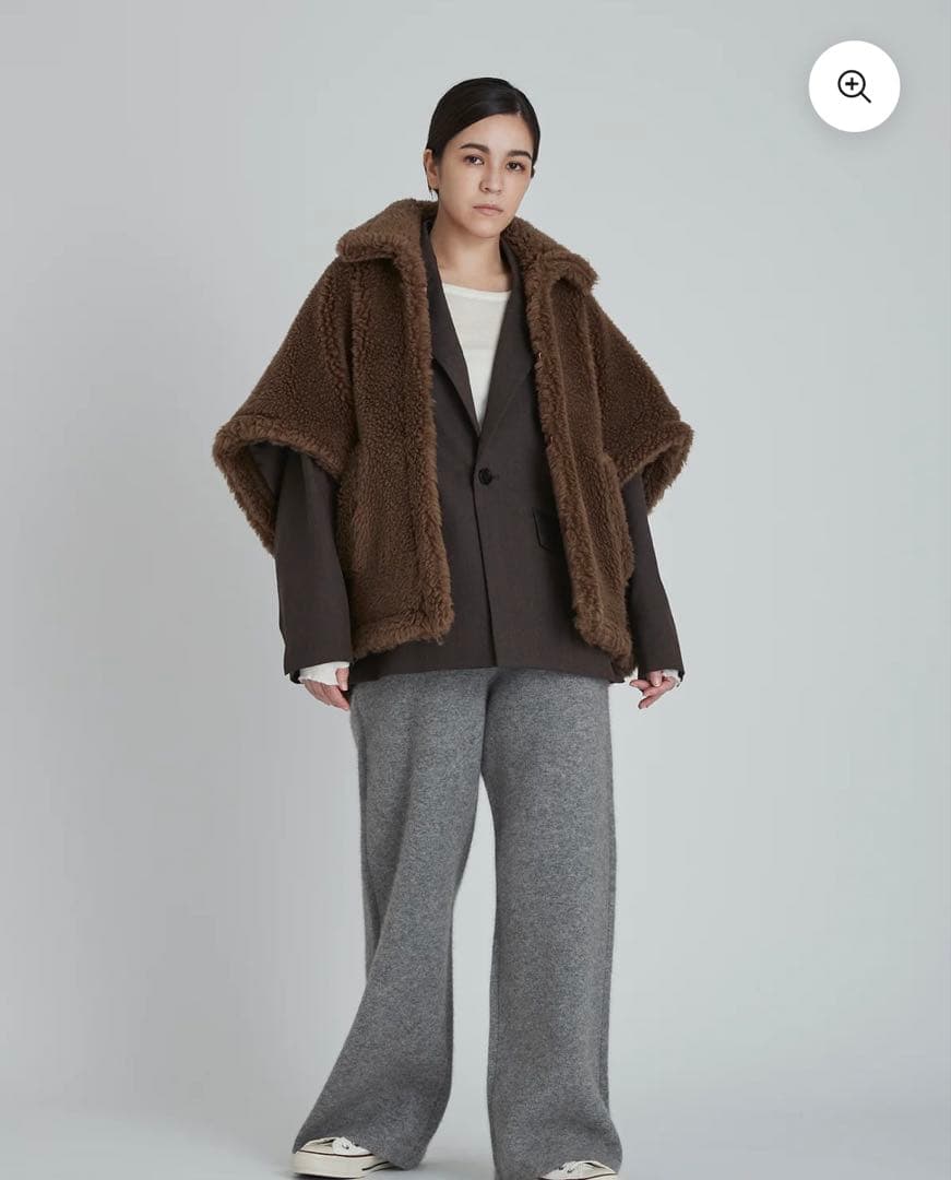 美品　TICCA/ティッカ ウールファーポンチョ　ブラウン