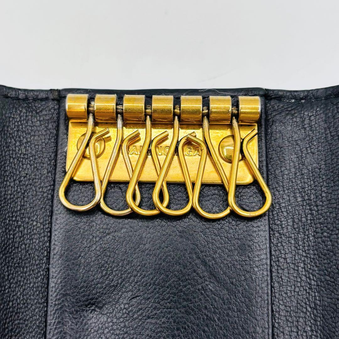 【美品】バレンシアガ キーケース 6連 レザー BB柄 ゴールドロゴ ブラック