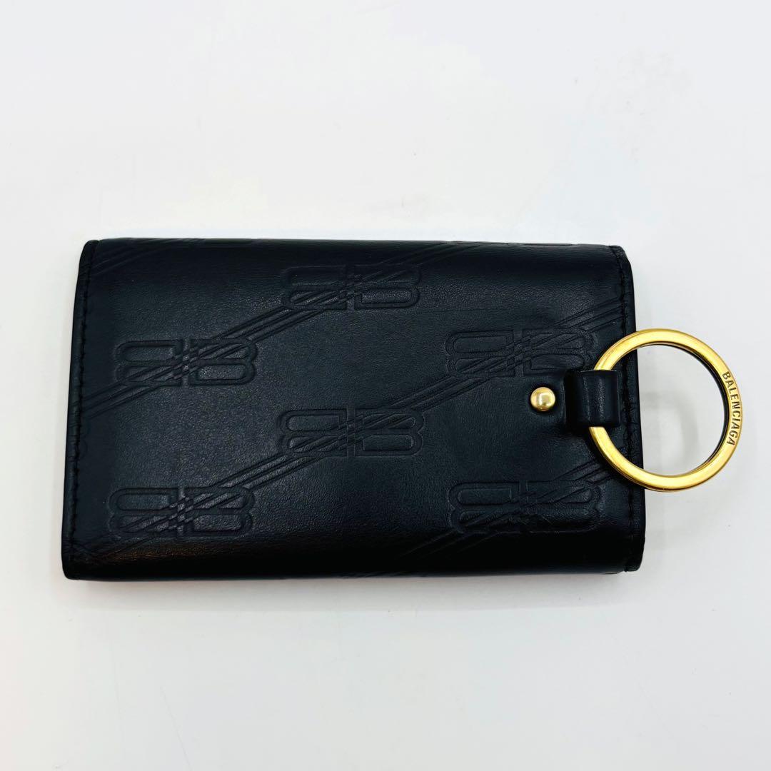 【美品】バレンシアガ キーケース 6連 レザー BB柄 ゴールドロゴ ブラック