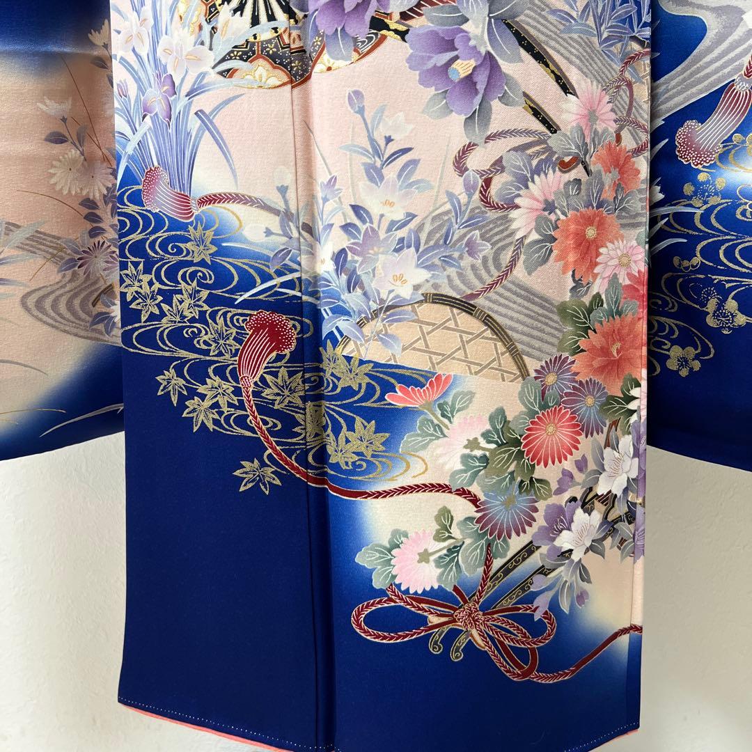 419 振袖フルセット 正絹 青 ブルー 金彩 刺繍 暈し染め