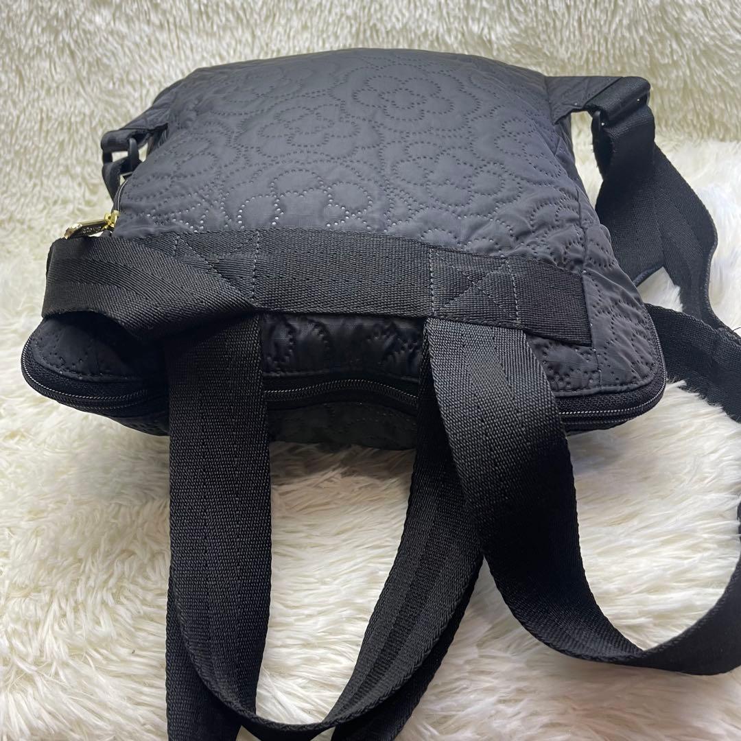 レスポートサック 2way リュック キルティング A4可 黒　花　フラワー