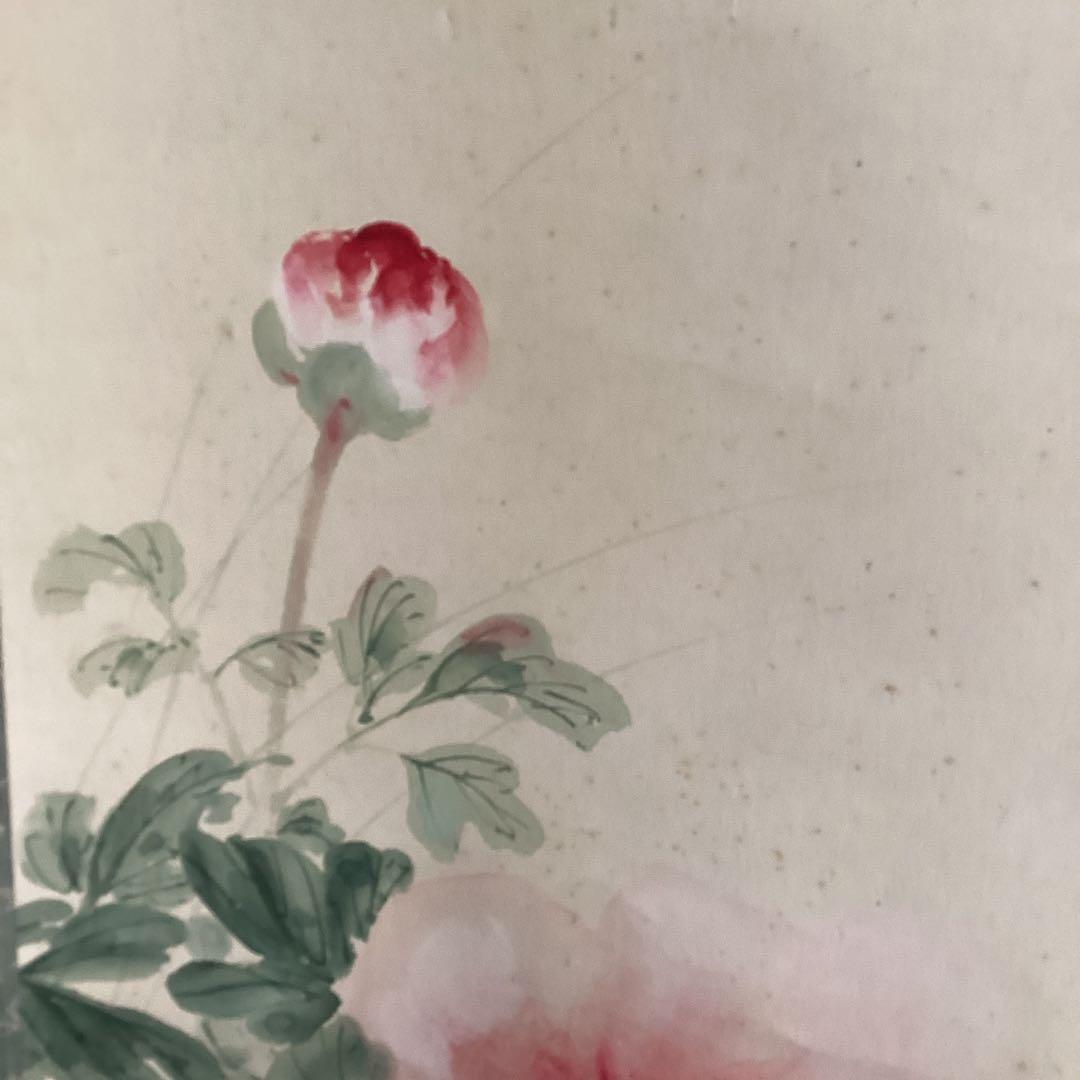 圭舟筆紙本　【芍薬に小禽図】　彩色画　掛け軸一幅　未鑑定品