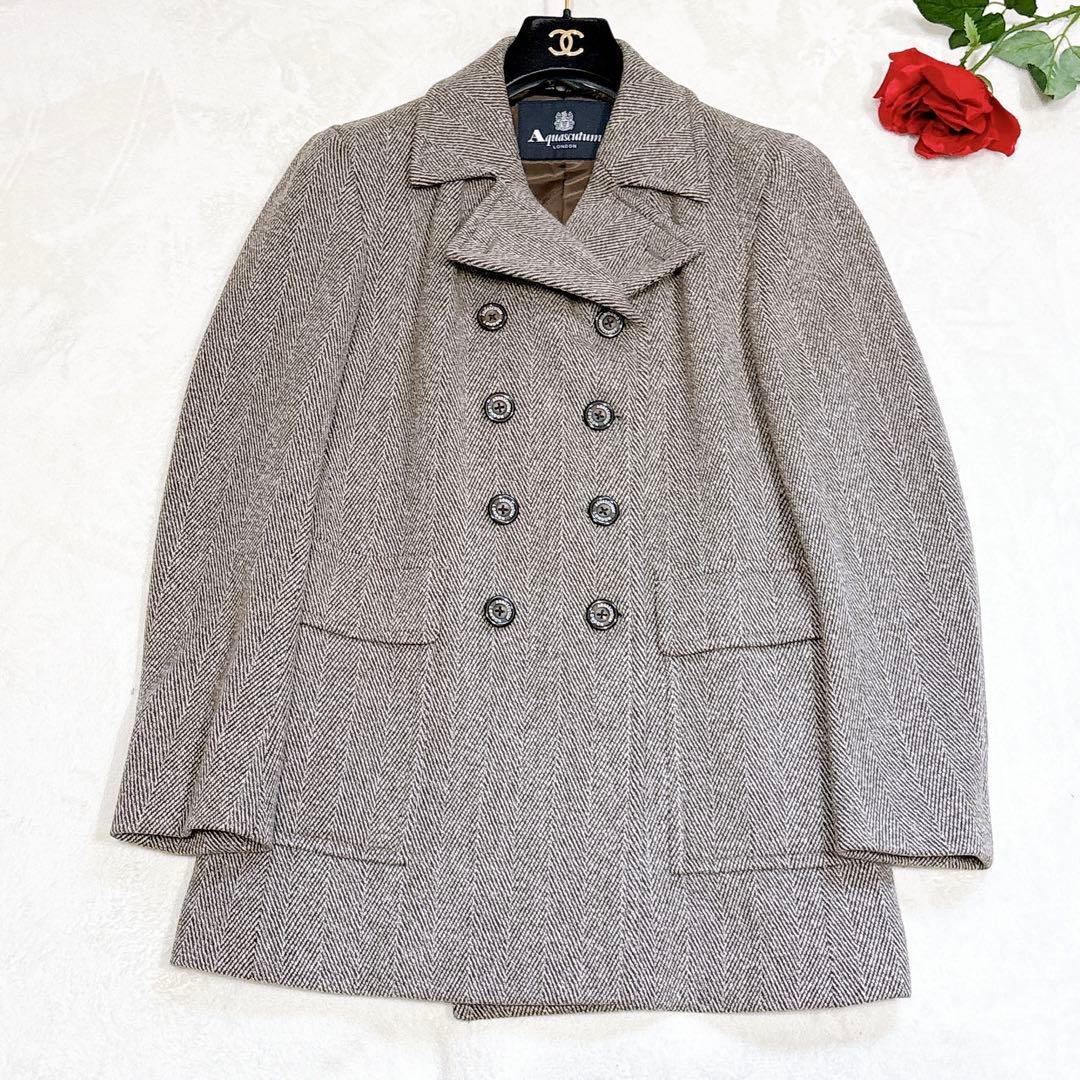 新品同様✨　アクアスキュータム　チェスターコート　ダブル　ヘリンボーン　カシミヤ