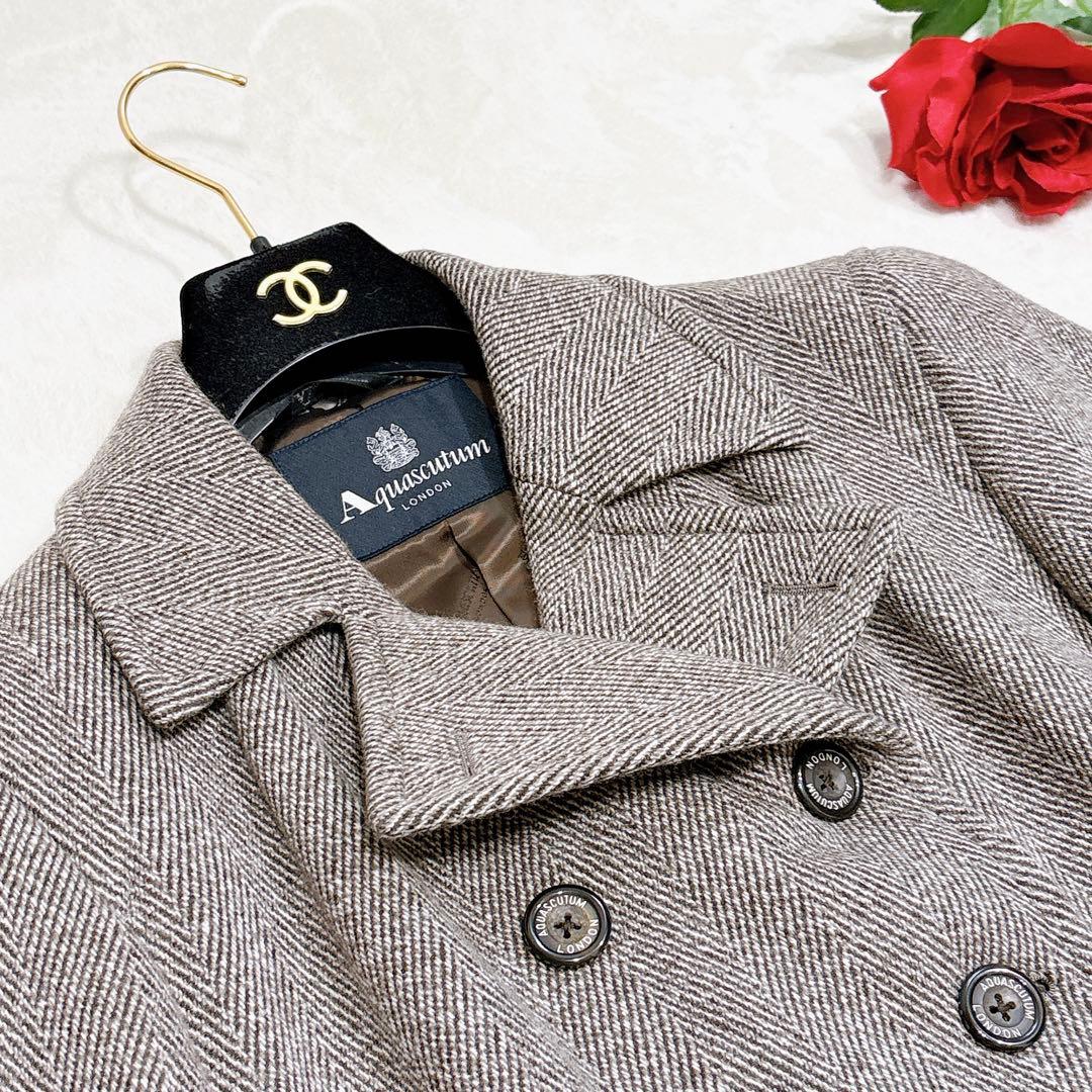 新品同様✨　アクアスキュータム　チェスターコート　ダブル　ヘリンボーン　カシミヤ