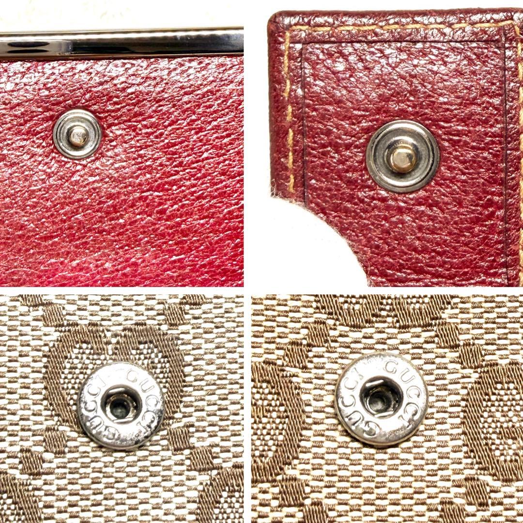 美品 GUCCI グッチ GGキャンバス レザー Wホック 長財布 ボルドー