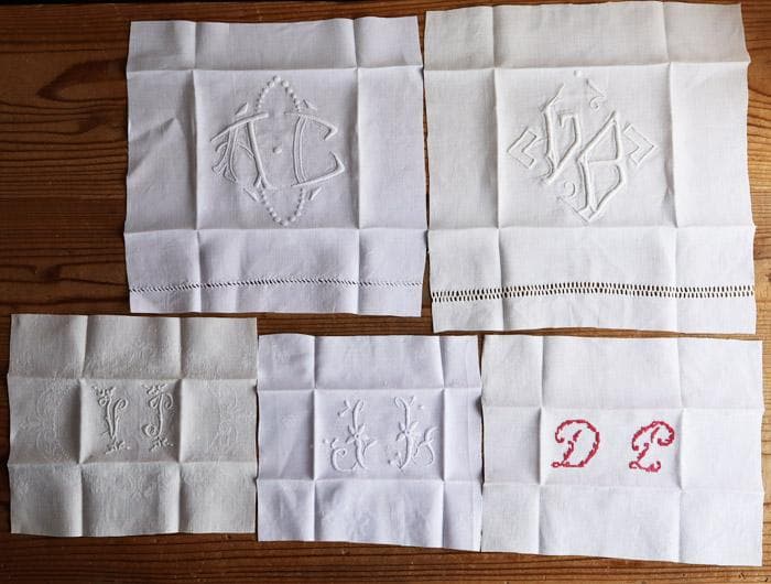 【6】たくさん18枚！ フランス アンティーク イニシャル 手刺繍 端切れ